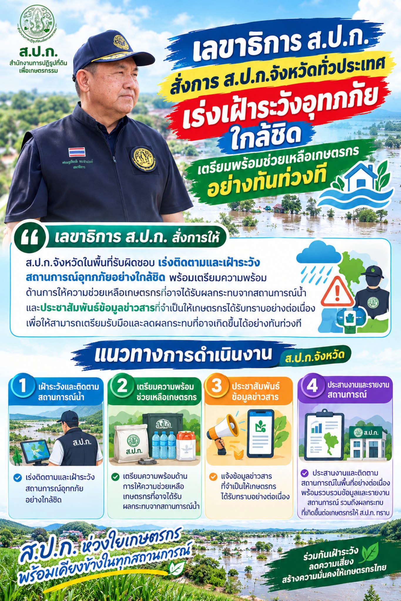 title - เลขาธิการ ส.ป.ก. สั่งการ ส.ป.ก.จังหวัดทั่วประเทศ เร่งเฝ้าระวังอุทกภัย ใกล้ชิด เตรียมพร้อมช่วยเหลือเกษตรกรอย่างทันท่วงที